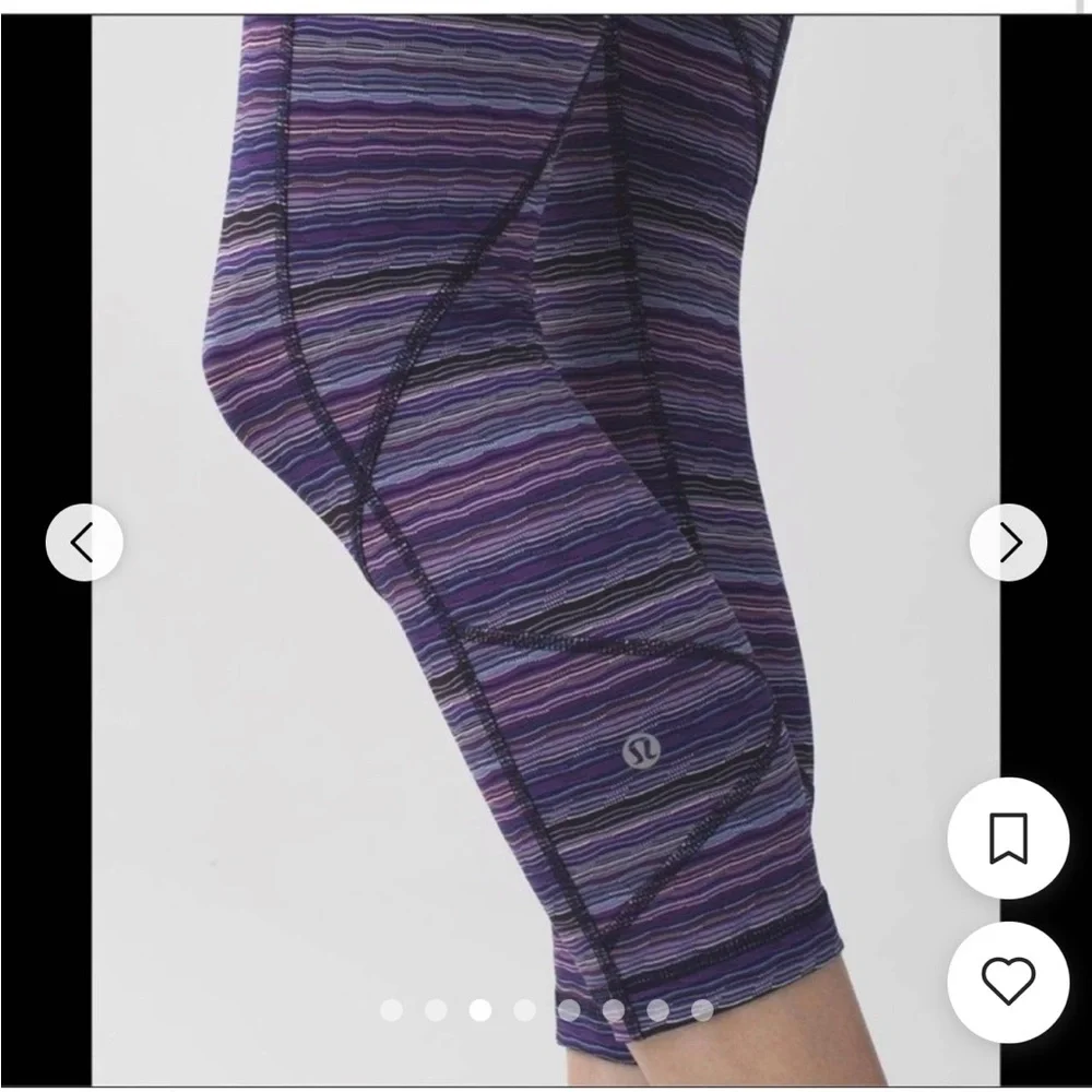 Lululemon Athletica Cropped Purple Striped Leggings Size 6 EUC